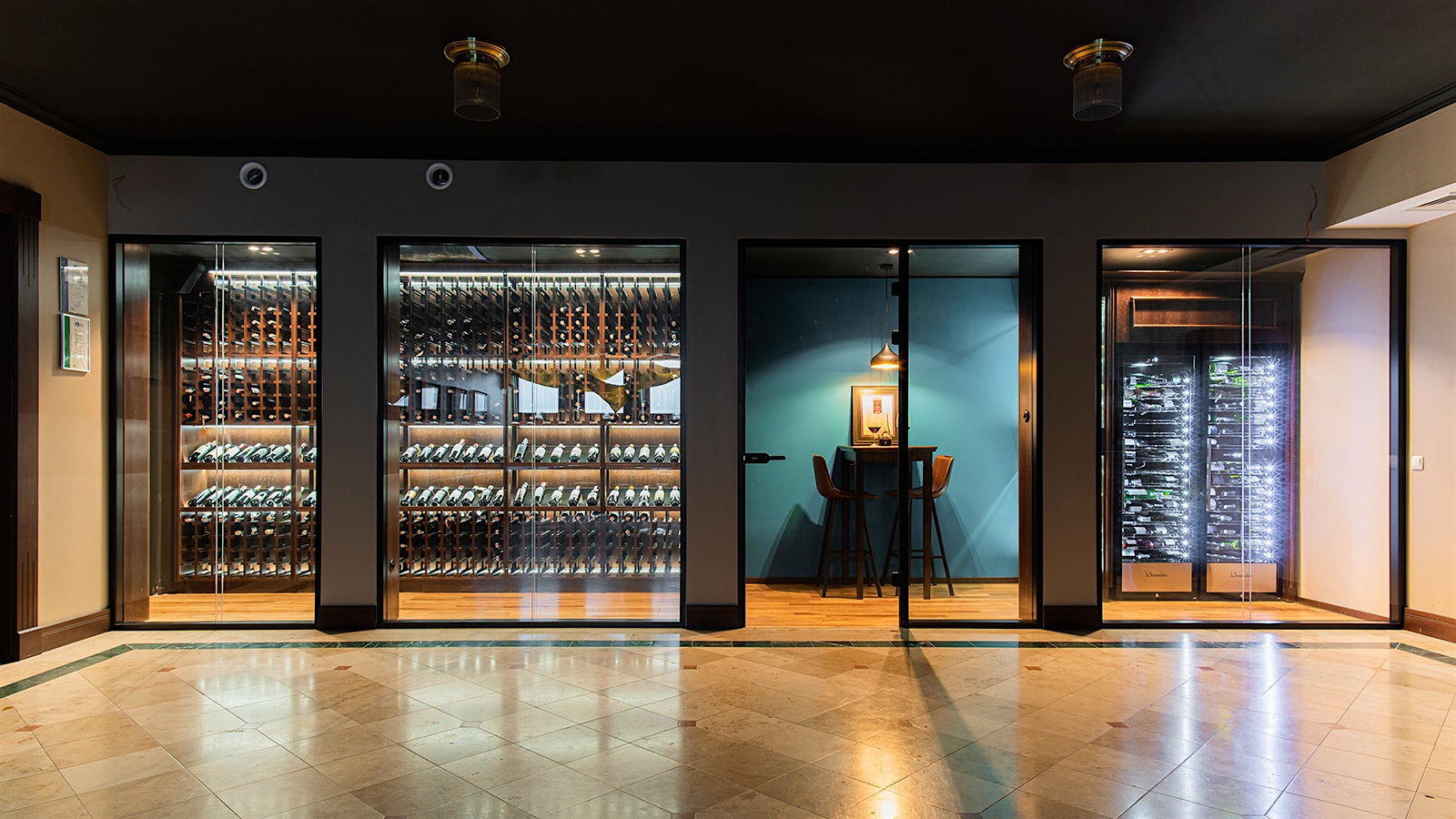 Modern, large, showpiece wine cellar at Villa Eva